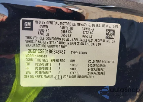 2011 Chevrolet Silverado Lt from USA, damaged, VIN 3GCPCSE01BG346437